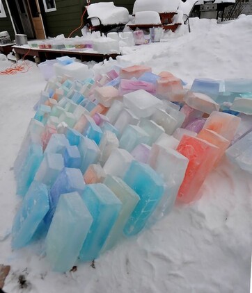 Coloured blocks of ice